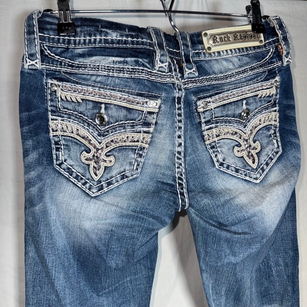 Y2K Rock Revival Jelina Easy Boot Jeans Blue Medium Wash Distressed Size 25